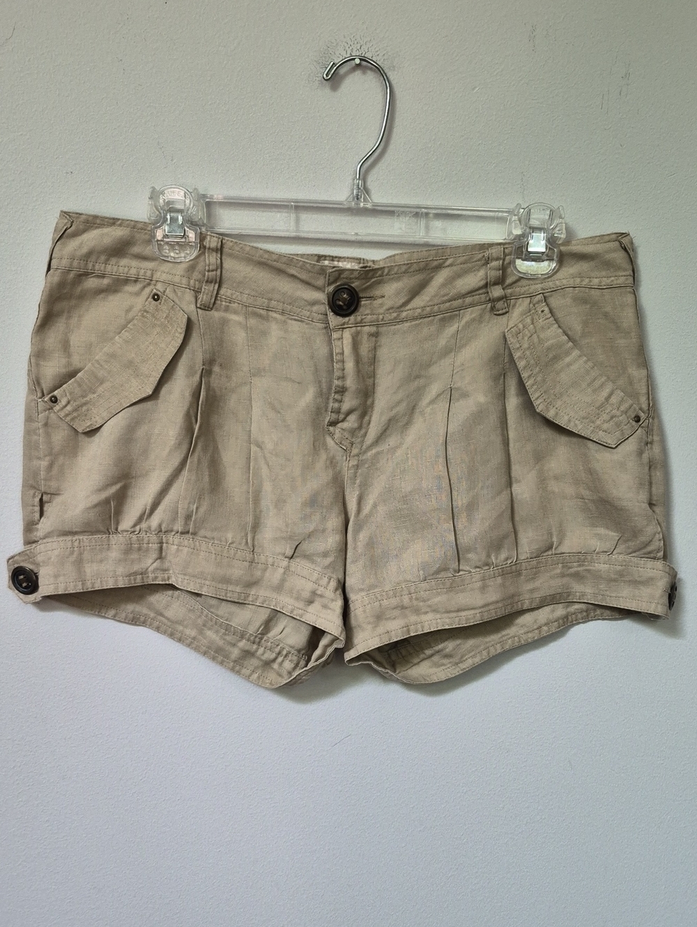 Gianni Bini Linen Micro Shorts Juniors 7 Vintage Natural Banded Hem
